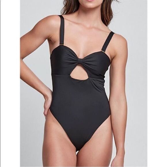 Anthropologie x Boamar Flavia Black One-Piece Swimsuit Removable Ruffle Sleeve M - Picture 2 of 9